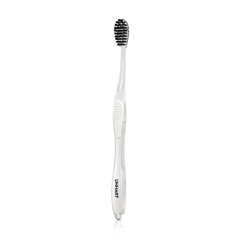 LINHART Extra Soft Toothbrush – Teeth Whitening Toothbrush with Multi Length Bristles, White with Black Bristles, 1 Pack