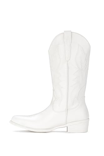 Image of IUV Cowboy Boots for Women Mid Calf Pull-On Cowgirl Boots | Wide Calf Ponited-Toe Western Boots