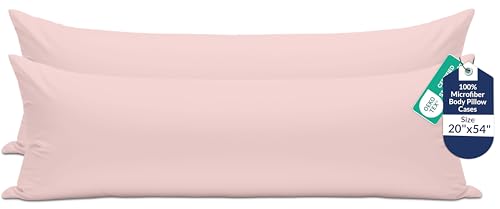 Image of ROYALE LINENS Body Pillow Cover - Double Brushed 1800 Microfiber - 20 inchx54 inch with Hidden Zipper Closure - Wrinkle & Fade Resistant - Super Soft Body Pillowcase 2 Pack (Pink, Pack of 2)