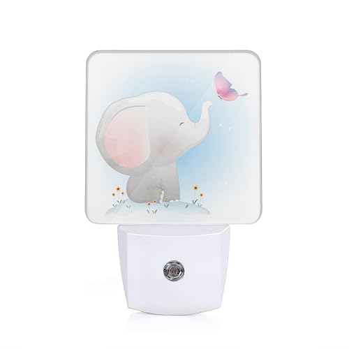 Image of Cute Elephant Night Light,Butterfly Plug into Wall with Dusk to Dawn Light Sensors, Nightlights for Bedroom, Bathroom, Hallway, Kitchen,Gifts for Girls Women
