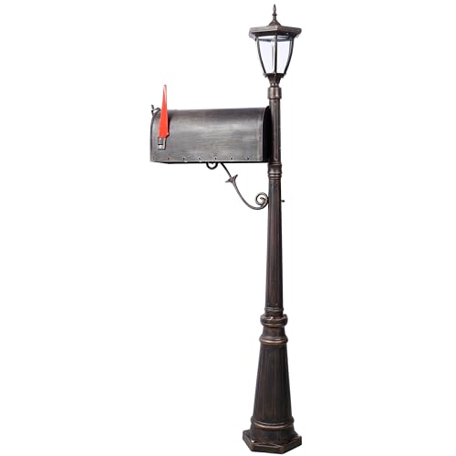 All-in-One Solar Lighting Mailbox Kit 48x17x22cm Storage Space Cast Aluminum Fluted Base 148cm Height Powered by Amorphous Silicon Solar Panel