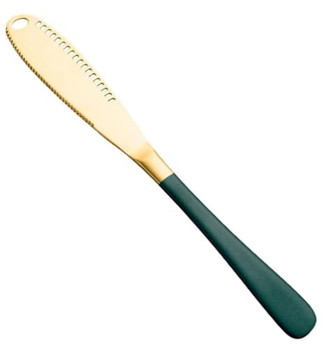 Image of Butter Spreader Knife, Stainless Steel, 3 in 1 Kitchen Gadgets, Curler, Butter Grater, Shredding Slots and with Serrated Edge Knife with Hole(Gold-Green, Set of 1)