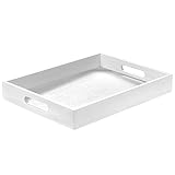 Wood Serving Tray with Handles, Home Decorative Wooden Rectangle Ottoman Decor Platter Vanity Tray f