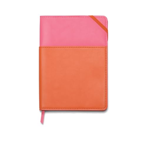 Image of DesignWorks Ink Pocket Journal - Small Vegan Leather Notebook for Writing, Note Taking & Journaling - Wrap-Around Pocket, 192 Lined Pages, 6 inch x 8.5 inch - Pink & Chili
