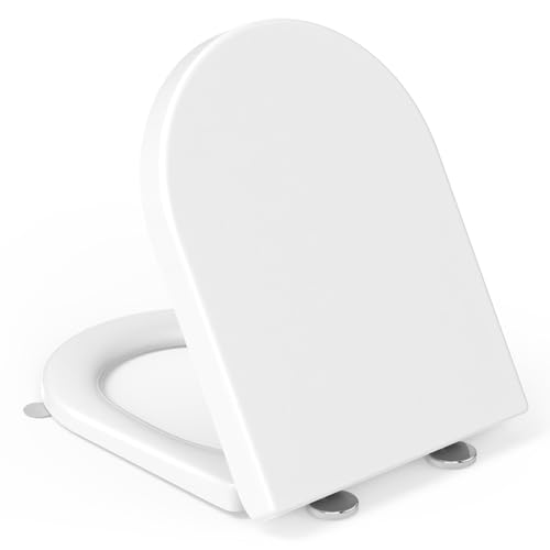 Tapa WC Universal, YEAUPE PRO Asiento de Inodoro de Cierre Suave en Forma de D con Liberación Rápida para una Fácil Limpieza, Blanco, 46.5 x 36 CM