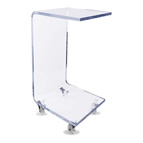Designstyles Acrylic C Table - Small Side Table Living Room Decor - Slim C-Shaped End Table for Sofa with Wheels - Drink Table, TV Tray Table, Horizontal Laptop Stand for Couch (Blue Edge) Cover