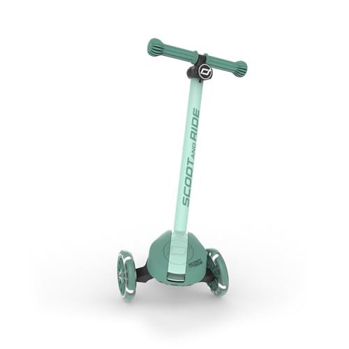 Scoot & Ride Highwaykick 3S Kinderroller ab 3 Jahren H&ouml;henverstellbar 2-Fach Lenkung LED-R&auml;der Zusammenklappbar Scooter f&uuml;r Kinder 96-130 cm (Forest)
