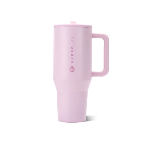 Image of HydroJug Traveler - 40 oz Water Bottle with Handle & Flip Straw - Fits in Cup Holder, Leak Resistant Tumbler-Reusable Insulated Stainless Steel & Rubber Base - Gifts for Women & Men, Sweet Pea