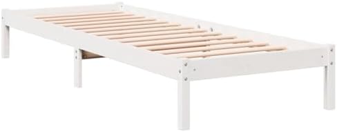vidaXL White Single Bed Frame 90x210cm Extra Long Solid Pine Wood - Wooden Bed Frame with Slats & Sturdy Legs for Bedroom