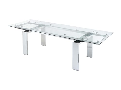 Vente-unique - Mesa de Comedor Extensible LUBANA - Cristal Templado y Metal - 8 a 10 Cubiertos