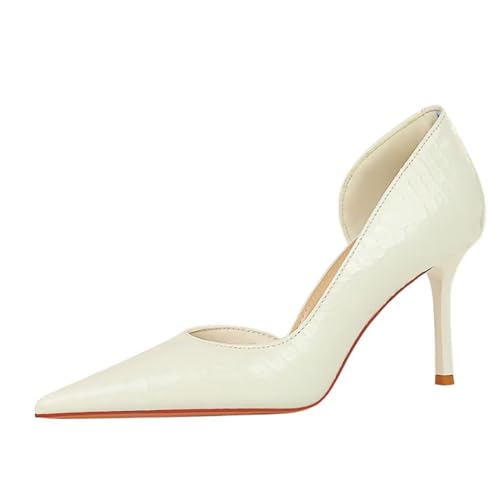 JOEupin Women’s Mid Heel Slip on Pumps Pointed Toe Classic Fashion 3.14inch Party Stiletto Heels Dress Office Shoes