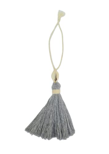 Image of Zippy Flora Handmade Cotton Tassels with Cowrie Shells for DIY & Crafts Project, Pack of 10 (Grey)