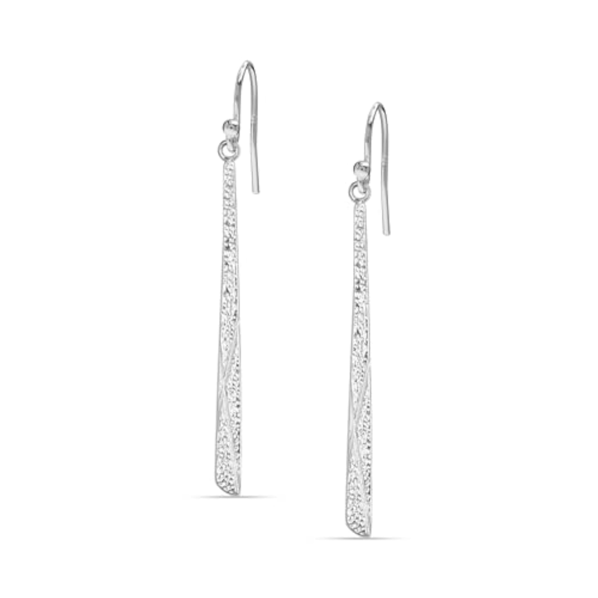 Women's 925 Sterling Silver Hammered Long Drop Dangle Earrings
