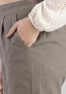 Image of Solid Cotton Woman Trousers Pants Regular Fit Kurti Pant with Drawstring Daily Office Formal Casual Use