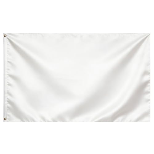 VELIFFCO White Flag 3x5 Ft - Polyester Lightweight White Blank Flag Banner with 2 Brass Grommets for DIY Decorations Party Decorations