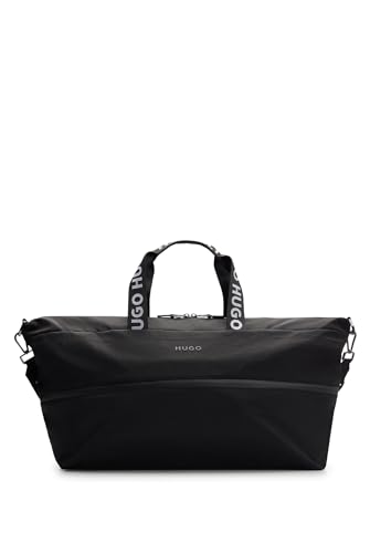 HUGO Herren Luka Holdall Weekender mit Logo-Schriftzug, Logo-Webriemen und Reißverschluss Schwarz Stck