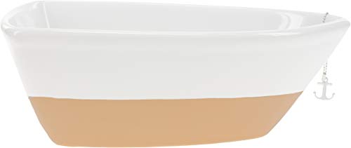 Pavilion Gift Company 12 Oz Stoneware Boat Dish Server With Wooden Oar Scoop Life Is At The Beach, Beige #TOP1