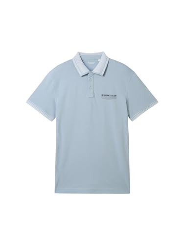 TOM TAILOR Herren Basic Piqué Poloshirt mit Logo-Print , Foggy Blue, L – Ansicht 5