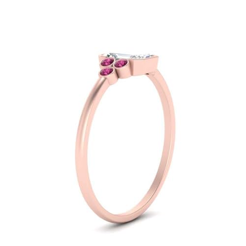 Image of Choose Your Gemstone Bezel Set Petite Diamond CZ Ring Rose Gold Plated Emerald Shape Petite Engagement Rings Everyday Jewelry Wedding Jewelry Handmade Gifts for Wife US Size 4 to 12