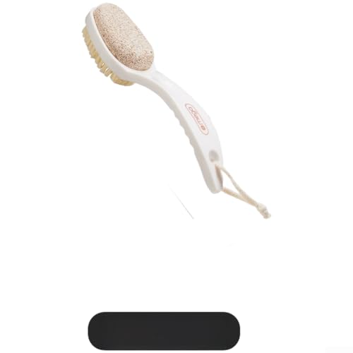 Brosse à récurer 2 en 1 avec poignée ergonomique avec pierre ponce d'un côté et poils doux de l'autre pour le traitement de la peau des pieds (blanc)