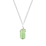 Natural Raw Green Tourmaline Gemstone Pendant Necklace, 925 Sterling Silver, Rhodium Plated, Energy...