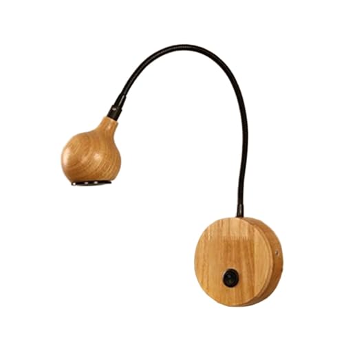 Mjsdjof Lámpara de pared ajustable 360°, luz de lectura for mesita de noche, mini aplique de madera con manguera de metal, lámparas de pared LED modernas - 3 W - 4000 K