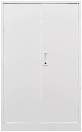 DSHADE Modern Office File Cabinet 3 Tier Metal Filing Cabinet Steel Lateral Office File Cabinets with Lock Doors and Adjustable Shelf Printer Stand Organization for Home Office (White)