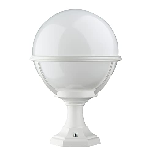 DOPO Lighting - Sobre muro, baliza CLIC CLAC GLOBO blanco exterior IP43 portalámpara E27 (Ø27cm). Baliza estilo clásico para muros, porches, terrazas Cover
