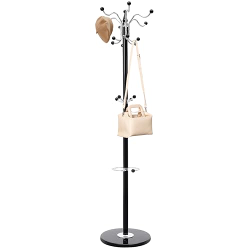 Perchero de metal con paraguas, perchero para sombreros con base de mármol, perchero en forma de árbol, para ropa, bolsos, sombreros, bolsos, chaquetas con 17 ganchos, altura de 170 cm, salón