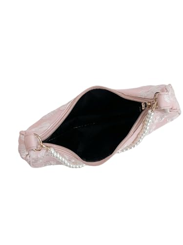 SweatyRocks Women's Pearls Chain Top Handle Shoulder Bags PU Leather Zipper Hobo Bags Clutch Purses4