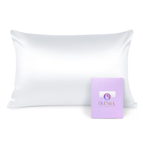 OLESILK 100% Seide Kissenbezug Kissenhülle Haar- und Hautpflege mit Reißverschluss 16 Momme 1 Stück Weiß 40×80cm