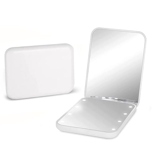 Kintion Pocket Mirror, 1X/3X Magnification LED Compact Travel Makeup Mirror with Light for Purse, 2-Sided, Portable, Folding, Handheld, Small Lighted Mirror for Gift, Black