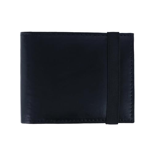CTM Men's Bifold Wallet with Elastic Keeper Strap, Black