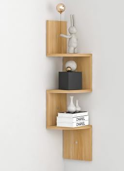 天然木 三角コーナーウォールシェルフ｜壁掛け収納棚 飾り棚 多機能ラック｜L 字ブラケット 軽量 耐久性 簡単インストール (3,原