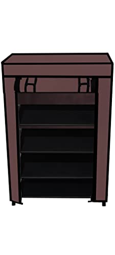 Image of Multi Utility 4 Layer Shelf Collapsible Metal Pipes with Non-Woven 100GSM Fabric Cover for Shoe /Cloth /Toy /Books Rack (Brown, Metal)