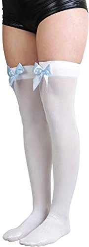 Image of ToBeInStyle Women's Opaque Long Thigh High Stockings w /Decorative Front Satin Bow