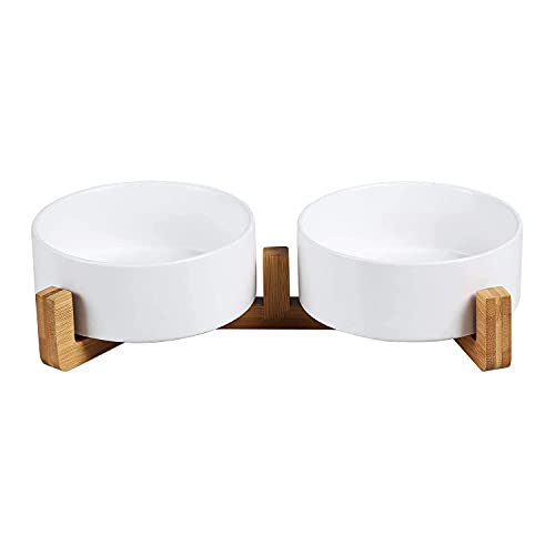 Epochtech ペット ボウル 猫 犬 フードボウル ウォーターボウル 猫用フードボウル 陶器 食器 餌入れ 水入れ 滑り止め 安定感 子犬 子猫 木製ボウルスタンド付 サイズ選択可 カラー選択可