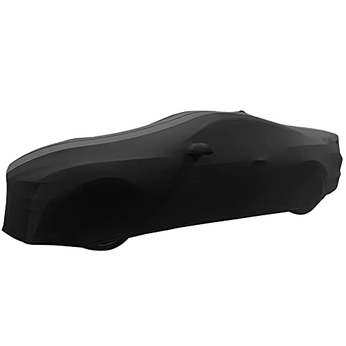 Image of SR1 Performance USA Mustang Indoor Car Cover 2005-2024 - Ultraguard Stretch Satin Custom Fit, Dust Cover, Breathable Scratch-Resistant Sport Series Stripe (Black /Gray)