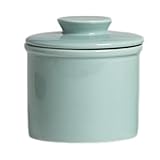 Qanment カウンター用バターコンテナ、磁器バタークロック | ラウンドセラミックバタークロック | ファームハウスセラミックバターキーパー 蓋付き キッチン装飾 バター、チーズ、ジャム、チョコレート用フレンチ皿