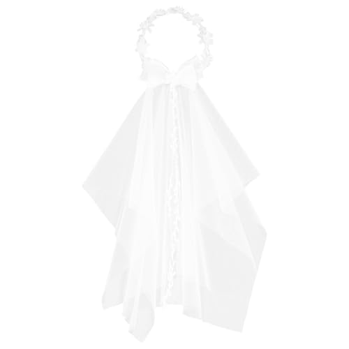 1 fascia per capelli con velo per comunione, matrimonio, corona di fiori con velo da sposa, per la prima comunione, coroncina di fiori, coroncina con perle, accessorio per donne e ragazze, per