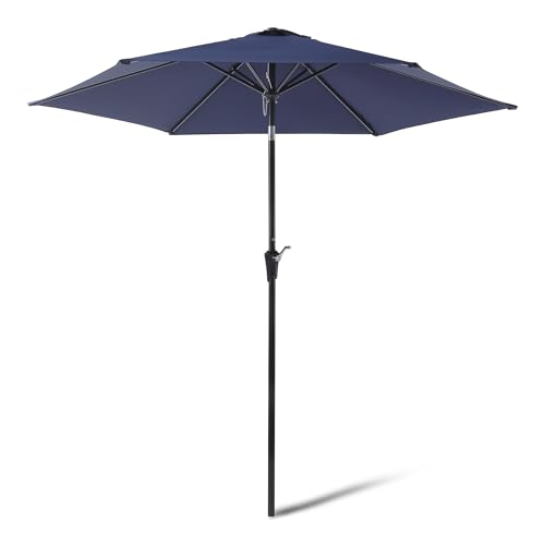 Amazon Basics Patio Umbrella with Crank Lift and Push Button Tilt, 9 Foot, Navy, Aluminum Pole with Steel Ribs