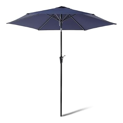 Amazon Basics Patio Umbrella with Crank Lift and Push Button Tilt, 9 Foot, Navy, Aluminum Pole with Steel Ribs