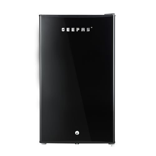 Geepas GRF1212BXE Single Door Mini Defrost Refrigerator-| Mini Fridge in Retro Design, Low Noise and Low Voltage| Quick Cooling and Easy Cleaning| Black, 1 Year Warranty