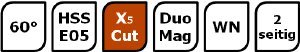 Duo de Mag Mèche de E05 + x5cut 60 ° WN L : 75 – ø10,0 x 3,0