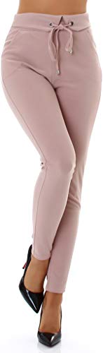 Jela London Pantalon taille haute stretch pour femme avec cordon décoratif coupe ajustée. - Rose - W38