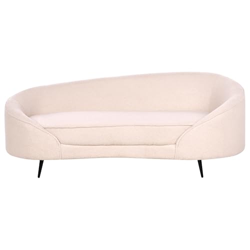 Beliani 3er Sofa Bouclé hell beige gebogen oval mit schwarzen Metallbeinen Retro Savar – Bild 5