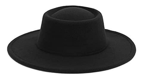 EOZY Fedora Hats for Women Men Pork Pie Hat Wide Brim Felt Hats Flat Top Porkpie Hat Boater Church Derby Cap Black