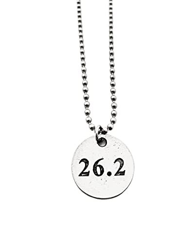 26.2 Marathon Round Pewter Pendant Necklace/Bracelet/Key Chain/Bag Tag - Round Pewter 26.2 Pendant on 24 inch Stainless Steel Ball Chain - Wearable Race Medal