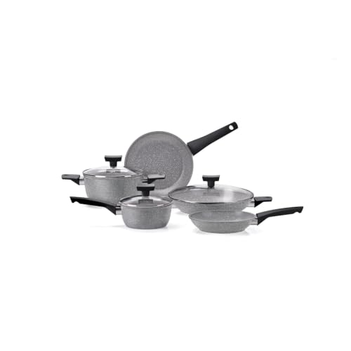 MONETA Lot de 8 casseroles et poêles antiadhésives pour induction, fond brossé, sans PFOA ni nickel, convient à tous les pains de cuisson