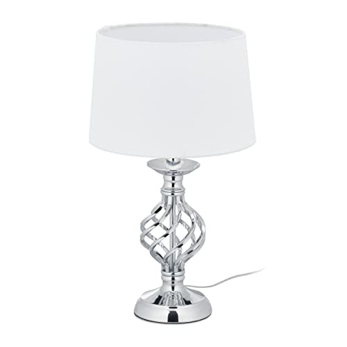 Relaxdays Tischlampe modern, Nachttischlampe Touch, silber/weiß